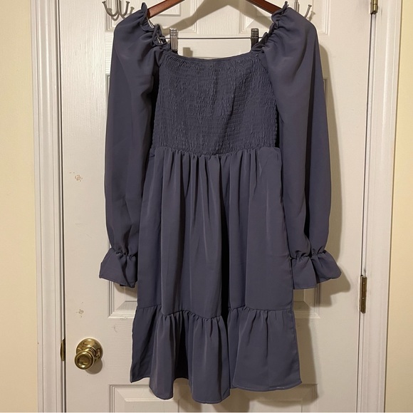 Shein Square Neck Shirred Bodice Sleeve Ruffle Hem Dress - Picture 3 of 3